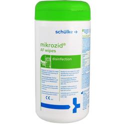 Eine grüne Dose mit Desinfektionstüchern der Marke "mikrozid".