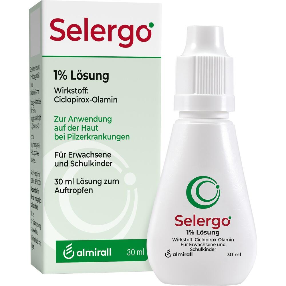 Eine Flasche und eine Packung mit der Aufschrift "Selergo 1% Lösung".